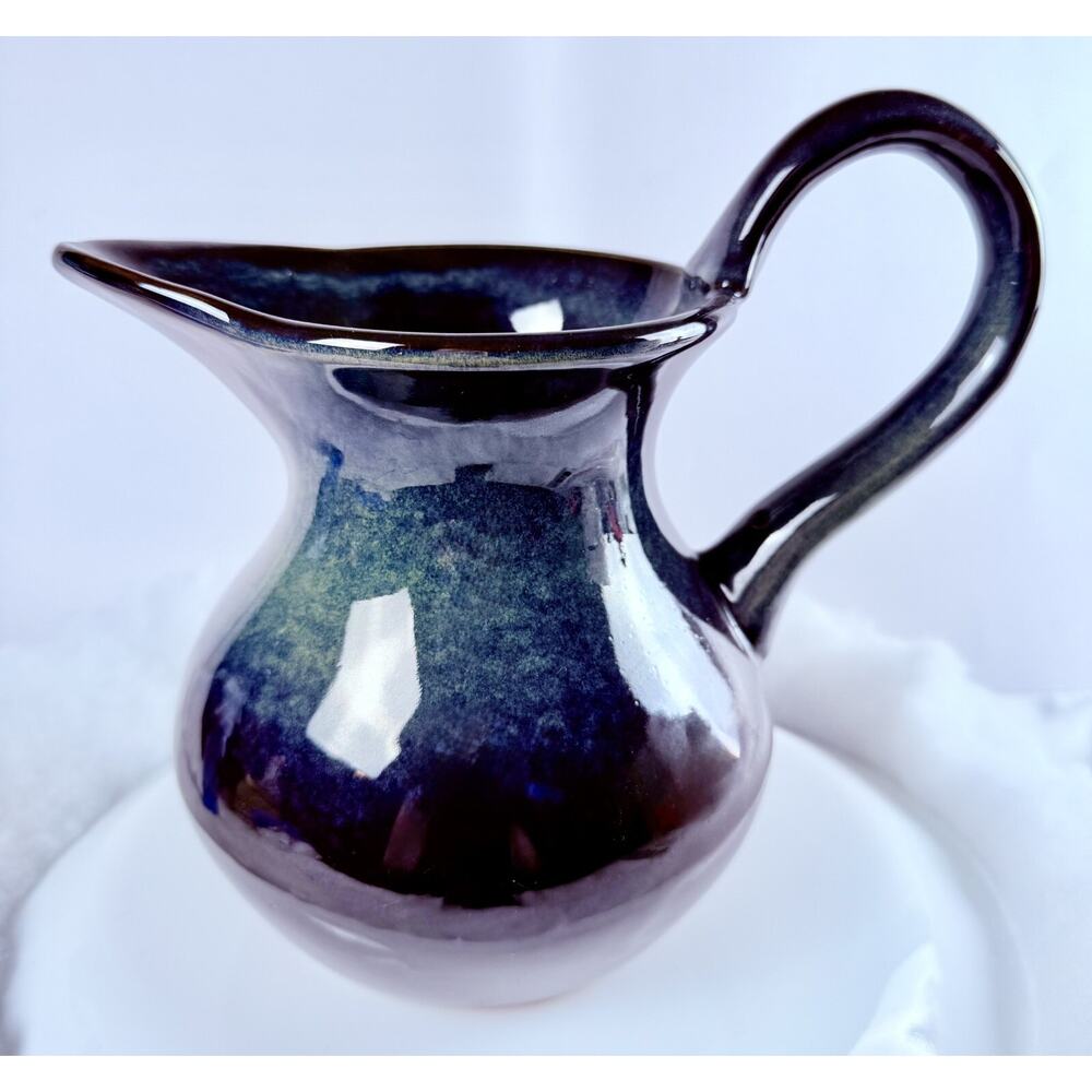 Studio Art Pottery Pitcher Creamer Flambeaux Drip Glaze Blue Hombre to Black